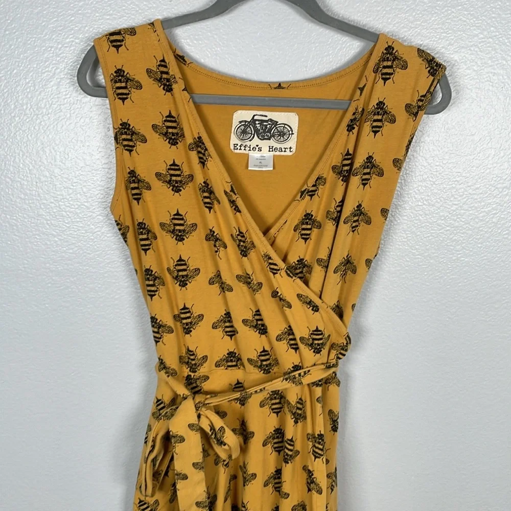 Effie’s Heart Mustard Yellow Bee Novelty Print Wrap top dress with pockets XL - Picture 2 of 11